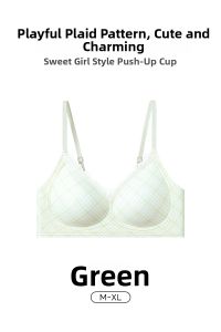 Color Blocking Energetic Grid Small Bust Lifting Seamless Fitting Underwire-free Gather Armpit Fat Womens Bra