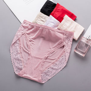 Quần Lót Ren Lụa Sợi Lụa Tơ Tằm Dệt Kim Cho Nữ Quần Lót Ngắn Cạp Giữa Họa Tiết Ren Quần Lót Thoải Mái Mặc Ở Nhà