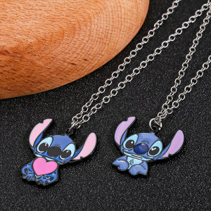 Disney Ohana Jewelry Stitch Hugging Heart Necklace Blue Alien Charm Gift for Lilo & Stitch Lovers