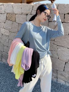 Áo Chống Nắng Dài Tay Mỏng Dệt Kim Rộng Rãi Mùa Hè Áo Thun Nữ Cổ Tròn Màu Trơn Phong Cách Hàn Quốc Thường Ngày
