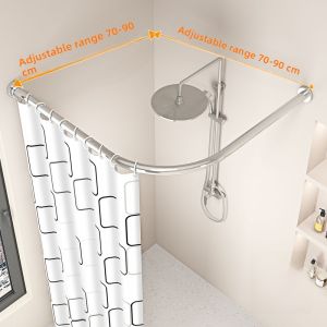 Expandable Shower Curtain Rod L Shape U Shape Bend Track Bathroom Waterproof Shower Partition Curtain No Drilling Required