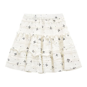 Sweet High Waist Lace Butterfly Knot Half Skirt Womens Summer 2024 New Style A-Line Cake Short Skirt Korean Version Printed
