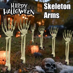 2Pcs Halloween Realistic Skull Human Hand Arms for Halloween Party Home Garden Lawn Decor Haunted House Horror Props