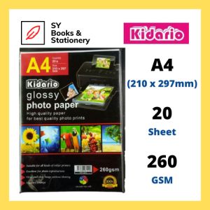 Kidario A4 Water Resistant Glossy Photo Paper 20 Sheets 260gsm / Kertas Photo