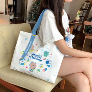 Túi Vải Canvas Thời Trang Cho Nữ Túi Đeo Vai Đơn Túi Xách Đi Làm Túi Vải Cotton Hoạt Hình Dễ Thương Có Khóa Kéo Túi Vải Canvas