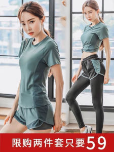 Womens Fitness Sportswear Set 2025 Autumn Season Thin Short Sleeve Quick Dry Yoga Clothes Breathable Sportswear Polyester