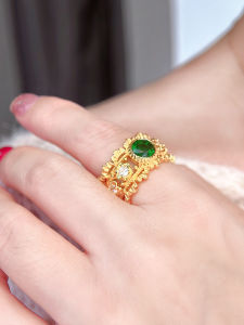 SEQUITO Charming Ladies Party Finger Jewelry Acdessories Inlay Green White AAA CZ Zirconia Delicate Adjustable Open Golden Ring SR155