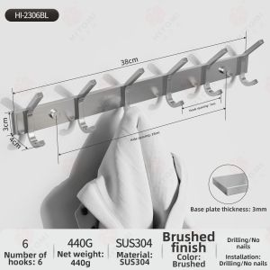 HITOMI | Stainless Steel 304 Bathroom Towel Hook Wall-Mounted Hole-Free