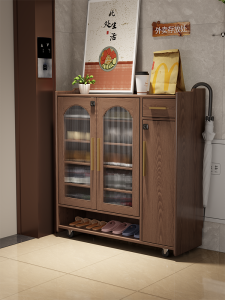Large Capacity Solid Wood Shoe Cabinet with Lock for Home Entrance Elevator Rubber Wood Material Adjustable Shelves Modern Style