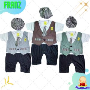 Akachan Baju Bayi Laki Romper Jumper Tuxedo Dasi Anak Cowok Newborn Katun Franz