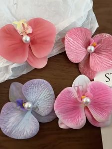 Atmosphere sense Butterfly Orchid Head Flower Hairpin Female Forest Series Side duckbill Clip Rear Head Disc Hair Grab Clip Fashion Pink Fake Flower Hair Accessories Hairpin Beach Party Hairpin