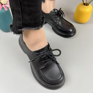 2025 Spring New Womens Flat Heel Loafers Soft Bottom Lace-Up Casual Shoes Comfortable round Toe Leather Upper Rubber Outsole