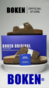 ผู้ชายรองเท้าแตะ BOKEN กลางแจ้งรองเท้าแตะชายหาดแบนจุกไม้ก๊อกนุ่มอุดตันสองสายสีเขียวมะกอก