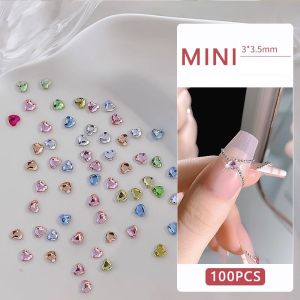 50-300PCS Mini Love Heart Diamond Nail Decoration Super Sparkling Flat Bottom Diamond Colorful Small Peach Heart Explosion Spark