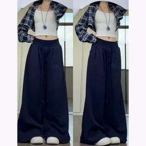 Quần Ống Rộng Có Dây Rút Phong Cách Lười Biếng Cho Nữ Mùa Thu 2025 Quần Ống Rộng Thường Ngày Cạp Cao Màu Trơn Dáng Rộng