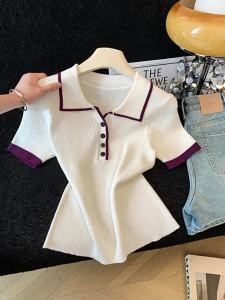 Henley Color-Blocked Short Sleeve Knit T-Shirt Slim Fit