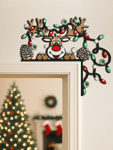 Christmas Reindeer Door Corner Decor Wall Hanging Ornament with Pinecones Pattern Festive Home Decoration for Xmas Door & Wall