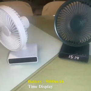 Time Display Auto Rotation Desktop Fan 5000mAh Rechargeable Air Cooling Conditioner 4 Speed Wind Silent Portable for Home Office
