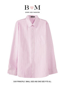 เสื้อเชิ้ตแขนยาวผู้หญิง BM ทรงหลวม สีชมพู ลายทาง ทรงหลวม แขนยาว ผ้าฝ้าย ฤดูใบไม้ร่วง ปี 2024 จีน