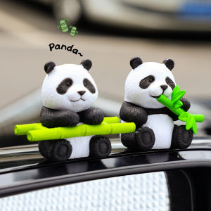 4PCS Cute Panda Ornaments Eating Bamboo Cartoon Car Ornaments DIY Dashboard Center Console Decoration Micro Landscape Crafts Car Accessories