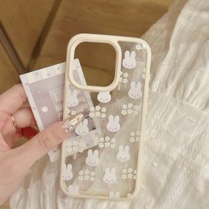 Transparent Acrylic Space Shell iPhone Case Creative Cartoon Rabbit Hard Bottom Soft Edge Anti-Fall Protection for 14pm 16Pro Max