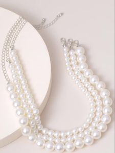 3 Cái/bộ Boho Nhiều Lớp Giả Ngọc Trai Vòng Cổ Choker Nữ Tuyên Bố Cổ Ngắn Punk Hình Học Hợp Kim Kẽm Trang Sức