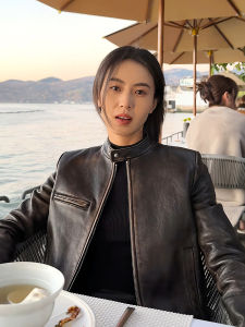 แจ็คเก็ตหนังสั้นสีดำ Nanni เสื้อคลุมกันหนาวสไตล์อเมริกันย้อนยุคสุดเก๋สำหรับผู้หญิงในฤดูใบไม้ร่วงและฤดูหนาว