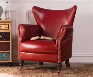 Northern Europe American Retro Couch Wingback Chair Bedroom Study Single Real Cow Leather Sofa Red Xiaohongshu Spot