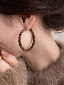 Elegant Geometric Leopard Print Hoop Earrings Womens Fashion Face Slimming Square Design Ear Jewelry Alloy/Dipped Silver/Gold