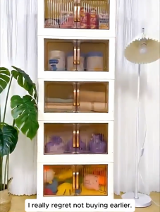 50/60CM Width 5 Layers Folding Storage Cabinet With Magnetic Door Household Plastic Cabinet Storage Box with Wheels Large Capacity Storage Cabinet