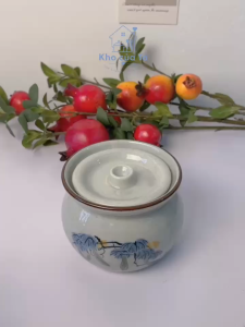 Thố hũ đựng mỡ đồ ăn kiểu Nhật gốm sứ cao cấp Yazhiyuan tráng men có nắp xinh xắn phong cách tối giản dung tích 550ml