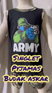BAJU TIDUR / SET SINGLET ASKAR BUDAK 100% COTTON SIZE 2-8 PLAYSET ARMY PYJAMAS BUDAK LELAKI BAJU BUDAK MILITARY