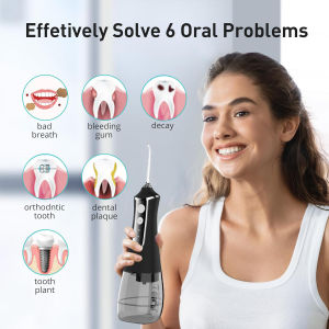 Portable Flosser Oral Dental Irrigator Cordless Wate Flosser Waterproof Teeth Cleaner with 3 Modes 5 Jets Tips and 350ml Detachable Reservoir Rechargeable Dental Flosser for Brace Bridges Care Home Travel