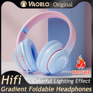 VAORLO 2023 Gradient Color Bluetooth Headphone Wireless Music Headset LED Light With Mic Gamer Earphone Kids Lovely Christmas Gifts