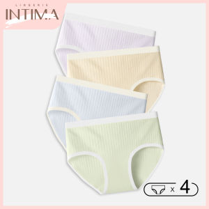 INTIMA 4 unit kelas A seluar dalam kapas mudah satu warna tinggi Stretch Mid-rise Briefs antibakteria kelangkang seluar dalam Hip-cover yang selesa untuk wanita