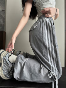 Quick Dry Work Pants Womens Summer Design Sense Butterfly Knot Parachute Sports Pants Side Stripe American Style Commute