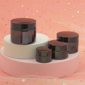 20g/30g/50g/100g Glass Amber Brown Face Cream Refillable Bottles Empty Leak-proof Cosmetic Sample Container Jar Pot with Liners Makeup Store Vials Essential Oils Lotion Eye Cream
