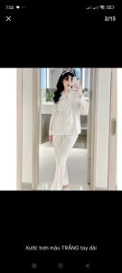 đồ bộ nữ/bộ pizama kiểu tiểu thư lụa xướt tay dài cổ vuông phối ren lụa L1