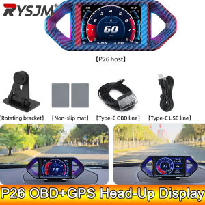 RYSJM | AD P26 Head Up Display OBD+GPS Car HUD Slope Meter Speedometer Altitude Multi-Language Dashboard Display Tachometer customized
