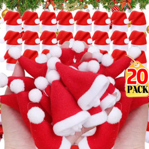 20Pcs Mini Santa Hats Wine Bottle Covers Lollipops Candy Caps Christmas Tableware Holder Bottles Bags Xmas New Year Party Decoration