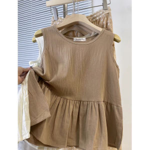 Japanese Style Loose Cotton Linen Tank Top Doll Shirt Ruffle Sleeveless Outerwear Womens Fashion Summer Slimming T-Shirt