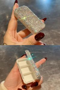 Portable Mini Pill Box High Aesthetic Diamond Embedded Tablet Individualizer Food Grade Personal Medicine Box Storage Organizer