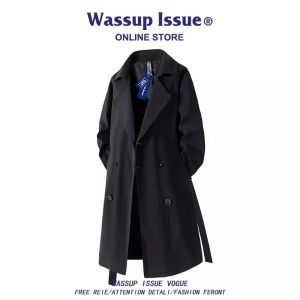 Mens American Style Long Mid Coat Elegant Spring and Autumn Wear Windbreaker