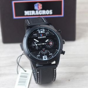 Jam tangan Pria Miragros 25810 tanggal aktif chrono off tali rubber/karet bulat analog original