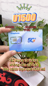 ( MUA 1 LẦN DÙNG CẢ NĂM )  SIM 5G VINAPHONE GÓI U1500 DATA TỐC ĐỘ CAO 500GB/THÁNG ( 6000GB/NĂM ) KHÔNG GIÓI HẠN DATA THEO NGÀY DÙNG THẢ GA KHÔNG LO HẾT DATA . FREESHIP - CHƯA KÍCH HOẠT.