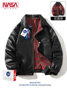 NASA WTAPS Mens Double-Sided Wear Plaid Leather Jacket Loose Casual Versatile Outerwear Autumn Winter New Style Standard Fit