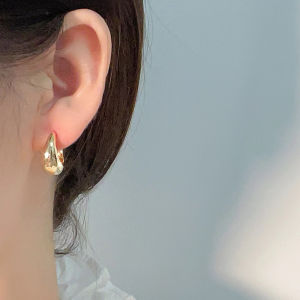 Simple Design S925 Silver Needle Dual Color Waterdrop Earrings Versatile Ear Studs And Clamps Fashionable Jewelry Accessories