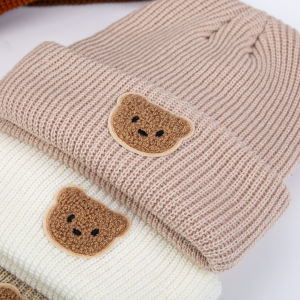 Cute Bear Knitted Baby Hats Warm Fall Winter Beanies For Infant Boys Girls Kids Ear Protection Caps Solid Hair Accessories