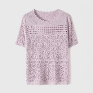 Floral Elegance Round Neck Tencel Knitwear