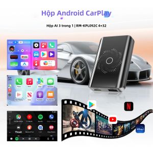 Hộp Điều Khiển Xe Hơi AI 3 Trong 1 Android 14 CarPlay Không Dây Android Auto Chip 4 Nhân Hỗ Trợ Play Store Tích Hợp Đèn Viền